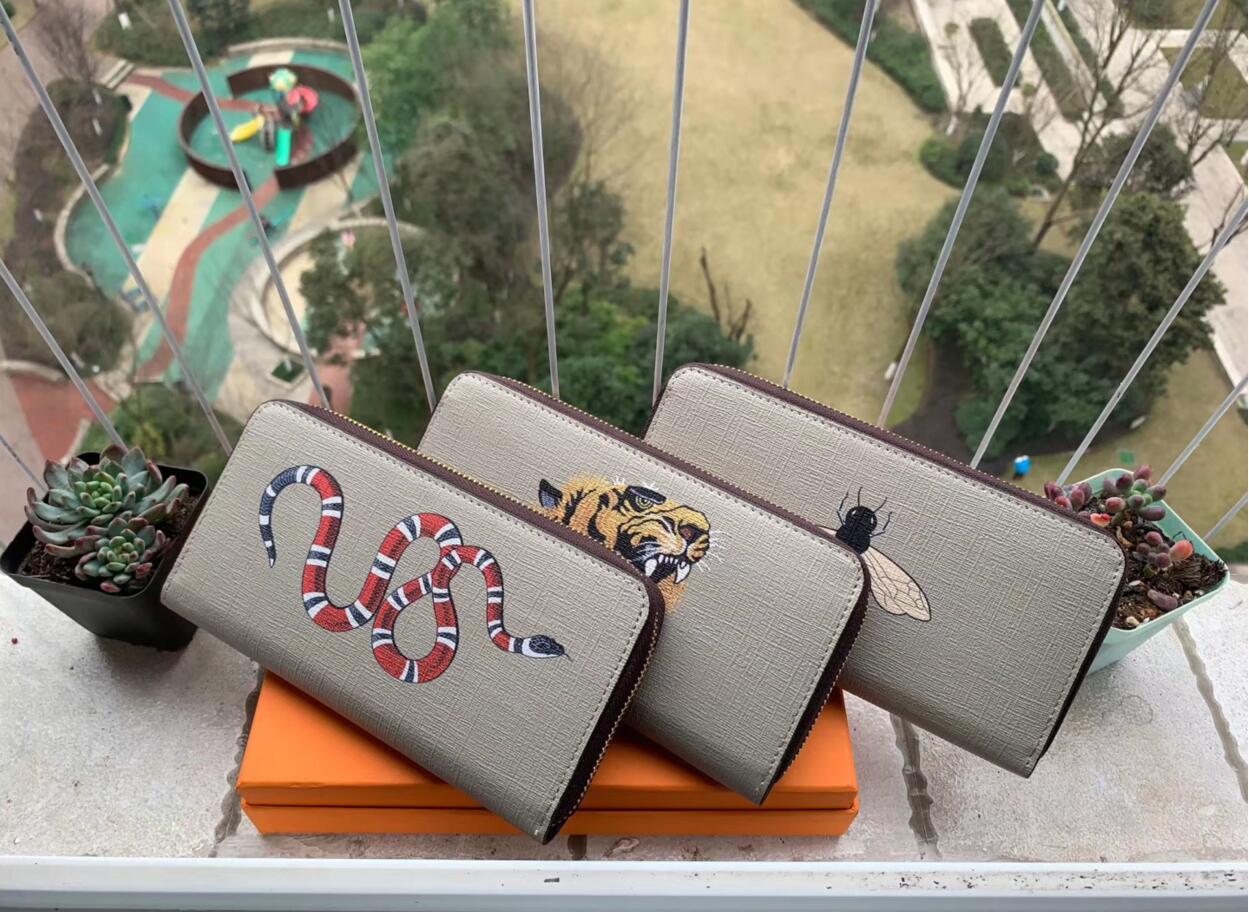 

Wholesale 6 colors fashion single zipper designer men women leather wallet lady ladies long purse with orange box card, With box