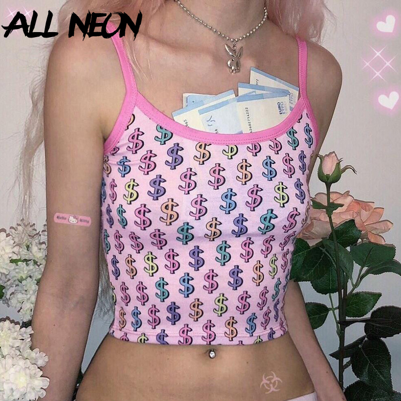 

Spring 2020 Cropped Tops for Women Straped Printing Camis Fashion Female's Clothes Sexy Crop Tank Top Hot Pink Tops Streetwear Y200701