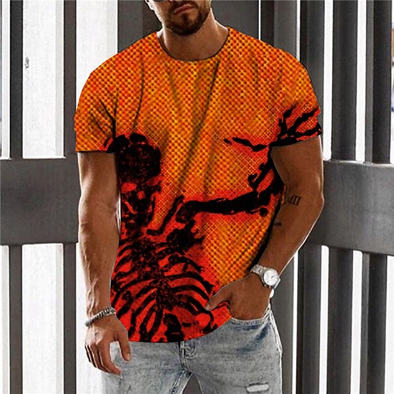 Men's Unisex T shirt 3D Print Graphic Prints Skull Skeleton Crew Neck Daily Holiday Print Short Sleeve Tops Casual Designer Big and Tall Red t2