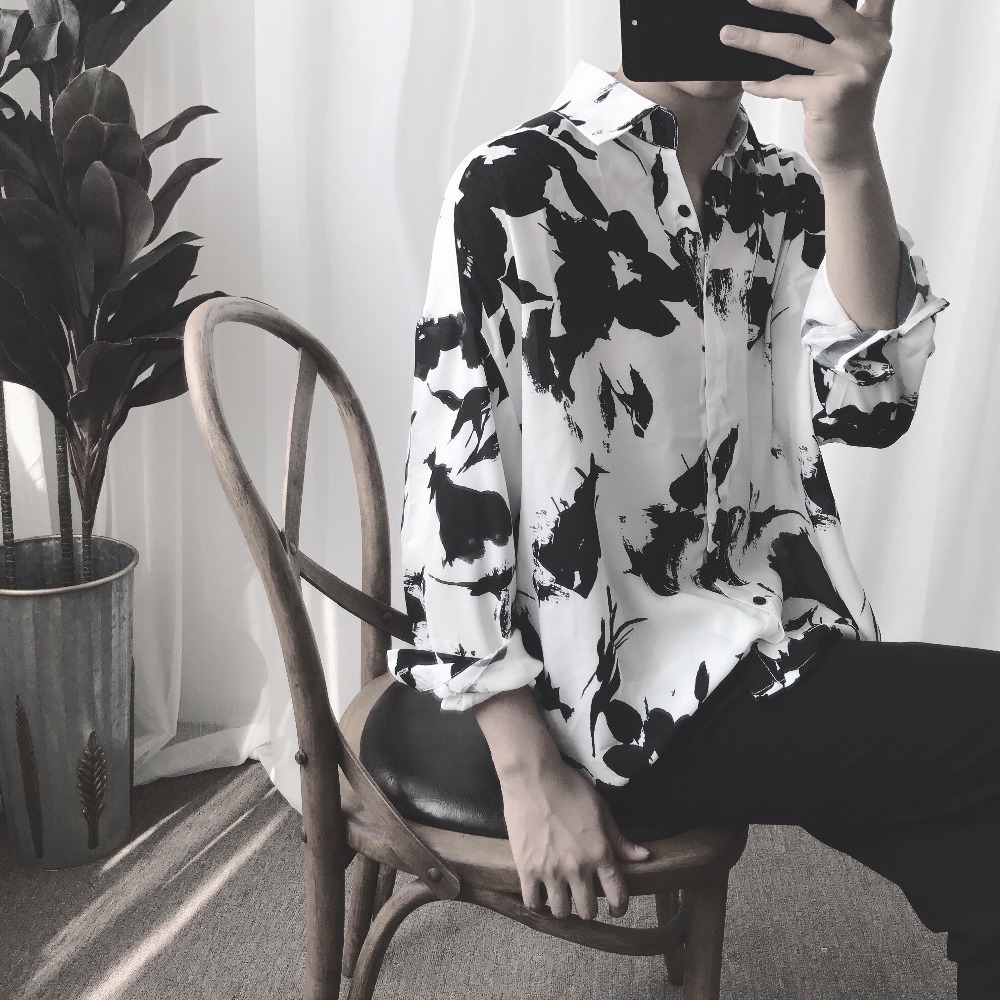 

2021 New Men of Loose Floral Copy Silhouette Simple Summer Sun Protection Shirt. 3D7D, 01