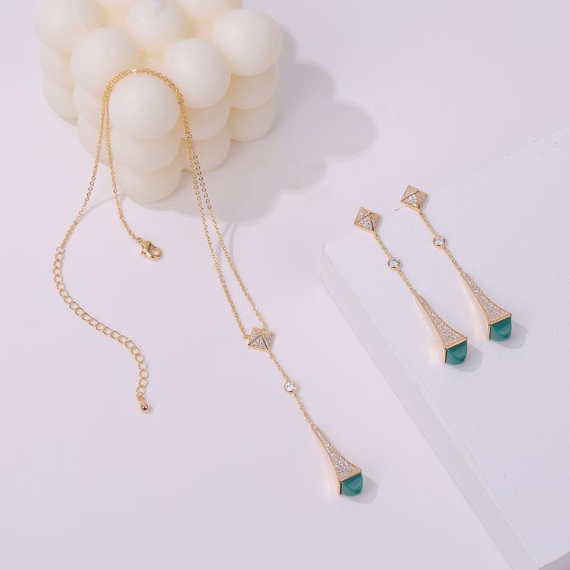 

Earrings & Necklace 2021 Romatic Women's Fashion 2 Pcs Set Caolorful Stone Design Gold Dubai Bridal Jewelry, Silver