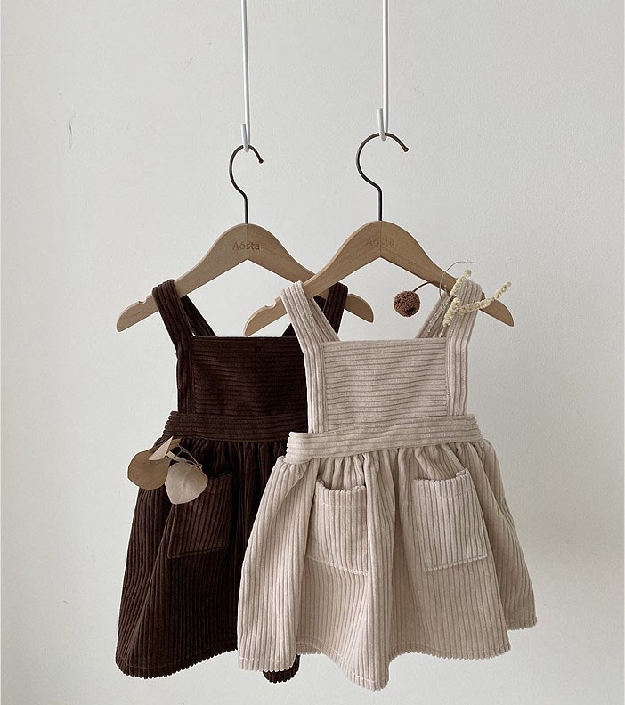 

LZL Australia Korean INS Baby Girls Corduroy Dresses Sleeveless Pockets