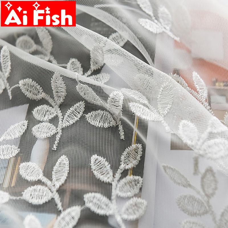 

White Flower Leave Embroidery Tulle Curtains For Living Room Window Mesh Elegant Screens Sheer for Kitchen Balcony Decor MY458#3, Tulle 02