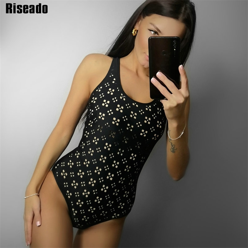 

Riseado New Hollow Out Swimwear Women Sexy One Piece Swimsuit Solid Racer Back Bathing Suit Swimming Suits for Women Y200319, Black