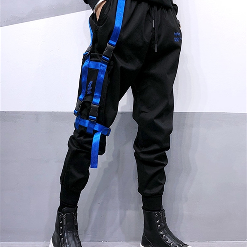 

Men Harem Pants Mens Hip Hop Patchwork Cargo Ripped Sweatpants Joggers Trousers Male Fashion Full Length Pants Y200114, Black