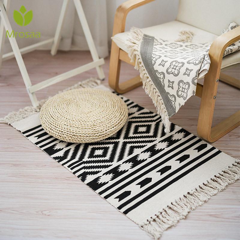 

Retro Carpet For Sofa Living Room Bedroom Rug Cotton Tassels Yarn Dyed 60x130cm Table Ruuner Bedspread Tapestry Home Decoration