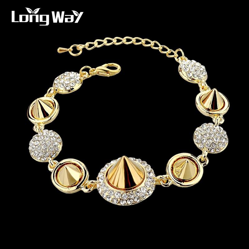 

LongWay Female Bracelets & Bangle Gold Color Chain Bracelet Full Rhinestone Bracelet For Women Men Punk Jewelry SBR140340