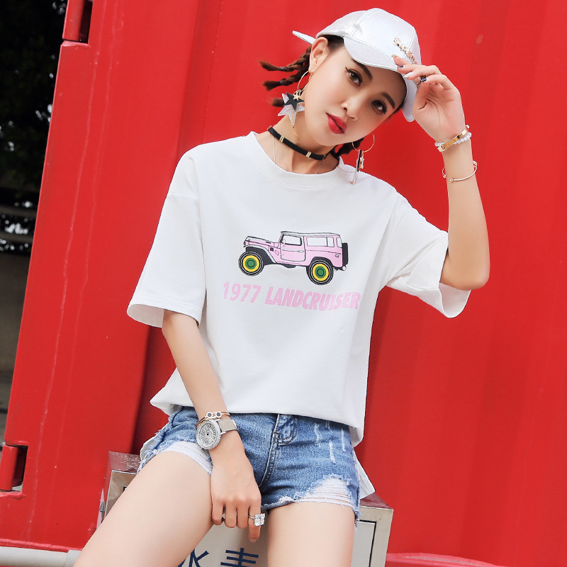 

2021 New Missing Super Hot Cotton Short Sleeve Summer Creative Girl Size Medium and White Printing t Q9PM