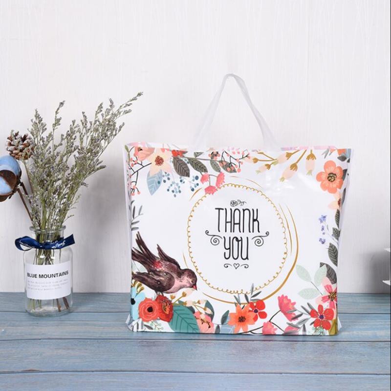 

D&P 50Pcs Clothing Plastic carry bag Lovely Thank You Gift Shopping Bags Party Favor Thicken Plastic Wedding loop Handle Bag