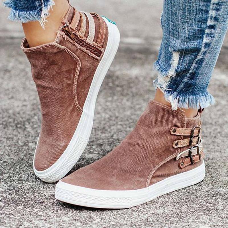 

women ankle boots chaussure gladiator flats denim jean booties plus size autumn warm flat shoes woman zapatos mujer sapato D18741, Khaki
