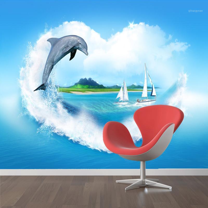 

Dropship Photo Wallpaper 3D Dimensional Dolphin Living Room Bedroom Sofa TV Background Wallpaper Mural Wall Papers Home Decor1, As pic
