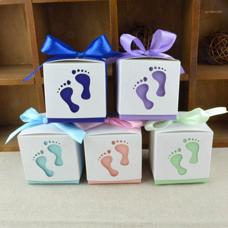 

50pcs/lot Baby Foot Pattern Candy Box Cut-out Baby Shower Favor Gift Candy Box Gift Boxes For Boy Girl Birthday Party*1