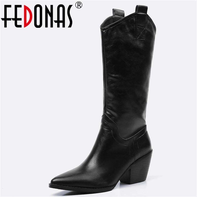 

FEDONAS New Warm Women Knee High Boots Chunky Heels Winter Punk Dancing Party Shoes Woman Euro Style Female Plus Size Long Boots, White