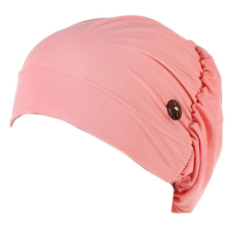 

Beanie/Skull Caps Women Muslim Turban Cap With Button Mask Holder Solid Color Cancer Chemo Hat Ear Protection Hair Loss Stretch Head Wrap, Black