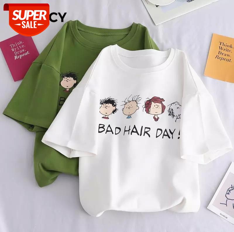 

JFUNCY 2020 Fashion Candy Color Korean Women T Shirt Summer Cartoon Print 90s Girl Tops Short Sleeve Loose T-shirt Female Tees #rH1o, White