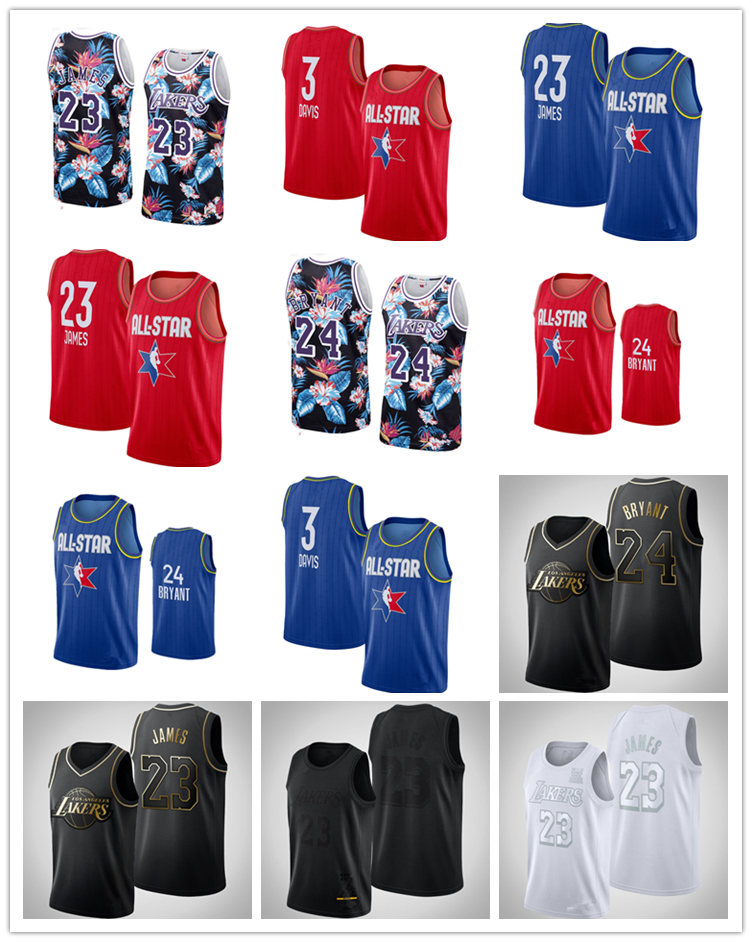

Los Angeles Lakers Kobe Bryant LeBron James Anthony Davis MEN All-Star Golden Edition basketball Jersey, Black
