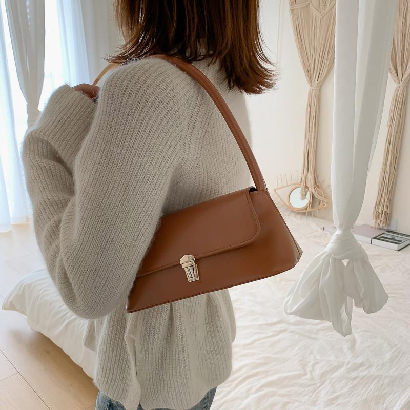 

Shoulder Bag For Women PU Leather 2021 Fashion Simple Armpit Bag France Baguette Casual Female Handbags Advanced Totes