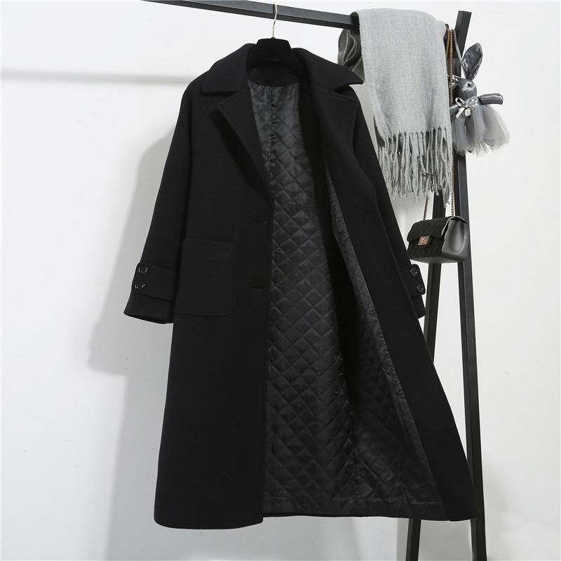 

Winter Wool Coat Women' 2020 Korean New Single-breasted Woolen Jackets Female Thicken Warm Woolen Coats Womens Long Loose Coats, Black