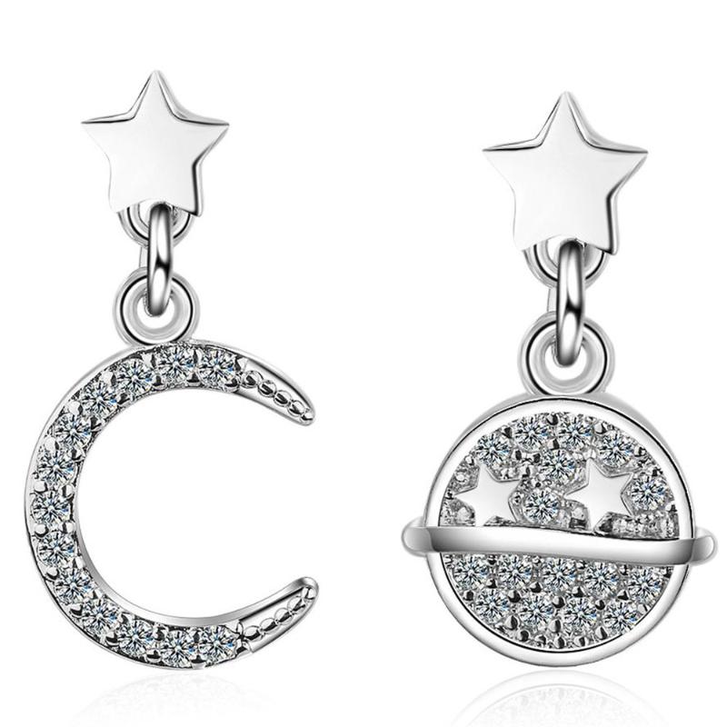 

SHQIYAYI 925 Silver Moon Star Women Dangle Drop Earrings Fashion Female Party Jewelry Asymmetry Korean Mother's Day Gift 822