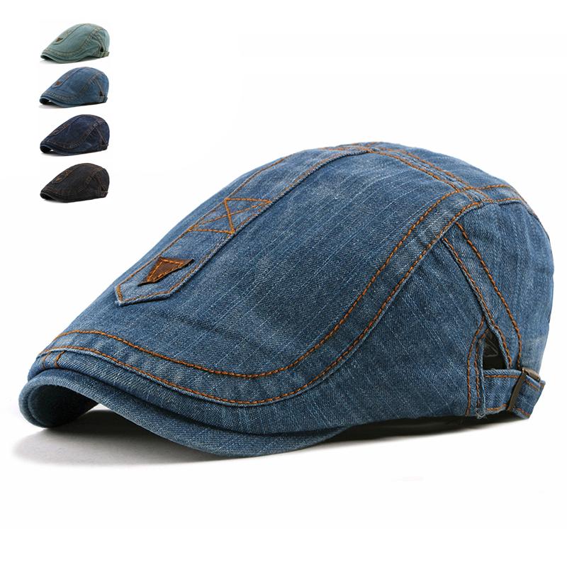 

Fashion Jeans Beret Caps for Men Women Casual Breathable Beret Hats Gorras Planas Retro Boinas Flat Caps Solid Cowboy Berets, Black