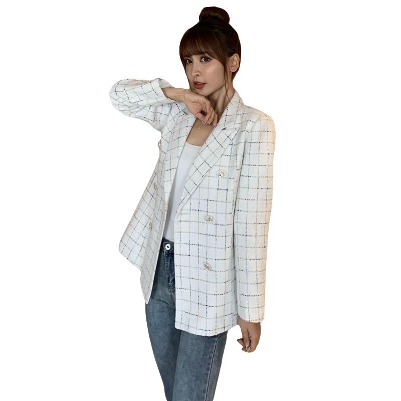 

Runway Designer Blazer Women' Double Breasted Diamond Button Long Sleeve Notched Collar Jacket Autumn Fashion Tweed Blazer Coat, Black