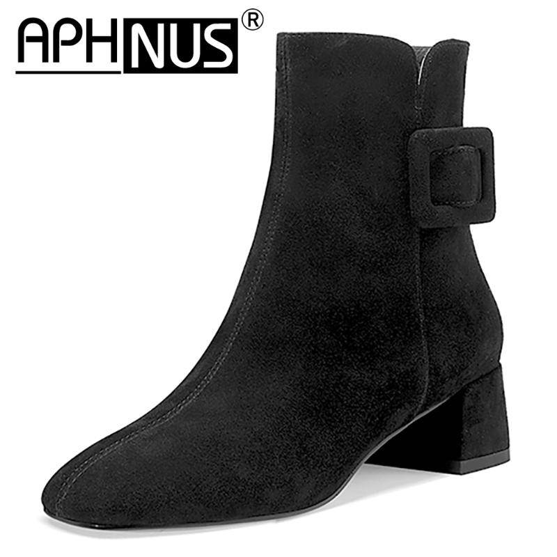 

APHNUS Womens Boots Short Ankle Booties Mid High Heels Pumps Woman 2020 Shoes For Women New Boot Bowtie, Black
