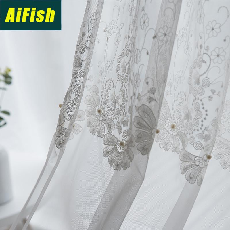 

White European Pearl Embroidery Lace Tulle Curtains Living Room Bedroom Window Screen Elegant Decoration Tulle Curtain M225-3