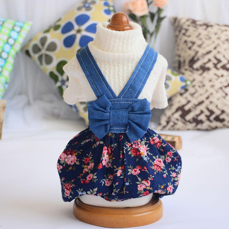 

Denim Pet Dog Clothes Bow Decor Puppy Jumpsuits Clothing For Small Dogs Chihuahua knitted Crops Lantern Shorts Coat Perro, Red