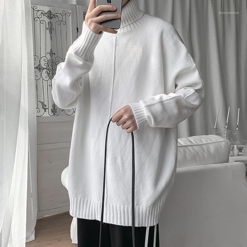 

Winter Thick Warm Solid Turtleneck Korean Long Sleeve Loose Knitted Sweaters Men Clothes 2020 Simple Casual Pullovers Pull Homme1, Black