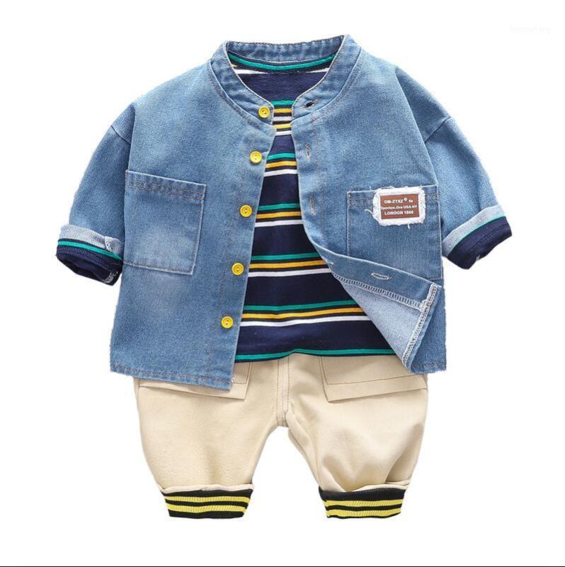 

Kids Casual Autumn Children Denim Jacket Striped T Shirt Pants 3 Pcs/sets Spring Baby Boy Clothes Infant Cotton Tracksuits Sets1, Black