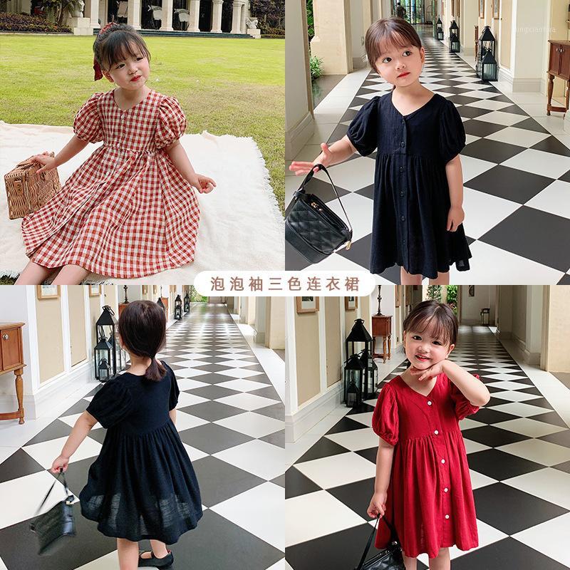 

Girl short sleeve dress thin 2020 summer new princess dress baby bubble sleeve1, Black