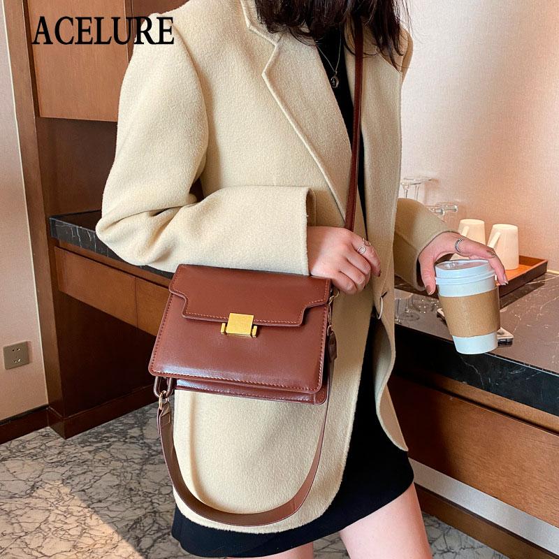 

ACELURE All-match Vintage Flap Bags Shopping Purse Simple Style Small Shoulder Bags Women Solid Color PU Leather Crossbody, Black