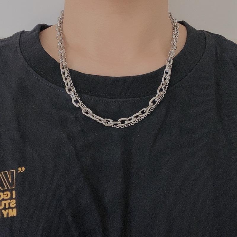 

New Women Men Stainless Steel Necklace Hip-hop Punk Styl Double layer Link Chain Choker Gifts for Friends Collares de Moda 2020