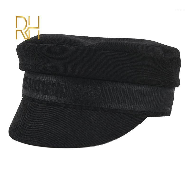 

Stingy Brim Hats Fashion Corduroy Octagonal Women Solid Color Berets Soft Retro Sboy Caps Visor Cap Female Warm Winter RH1, Black