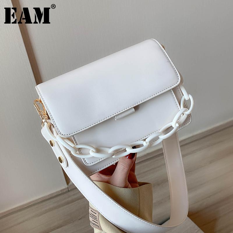 

[EAM] Women New High Quality Small Beige PU Leather Flap Personality All-match Crossbody Shoulder Bag Fashion Tide 2021 18A1218, Black