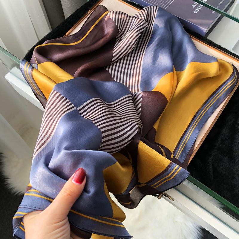 

100% Silk Scarf Women Printed Striped Elegant Unique Female Summer Spring Autumn Thin Soft Shawl