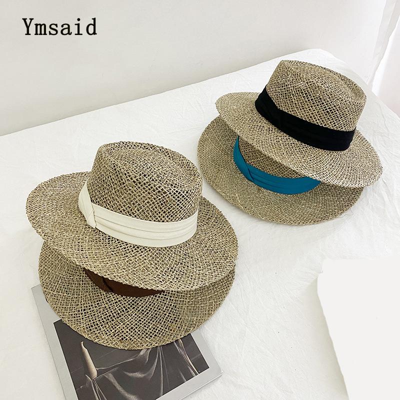 

Ymsaid 2021 New Summer Women Wide Brim Straw Hat Fashion Lady Breathable Sun Hats Boater Panama Beach Cap Chapeu Feminino, White