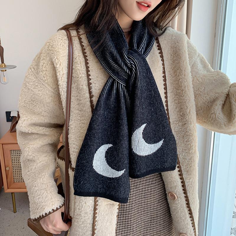 

Scarves Moon Pattern Knitted Scarf Winter Warm Women Foulard Femme Shawl Wraps Long Neck Gaiter Muffler Thicken 2021