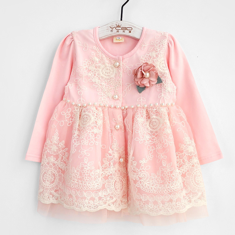 

2021 New Baby Girls Clothing for Babies Autumn Christmas Toddler Infant Lace Embroidery Pearls Princess Outfits with Flower 0-2t 4852, Yellow