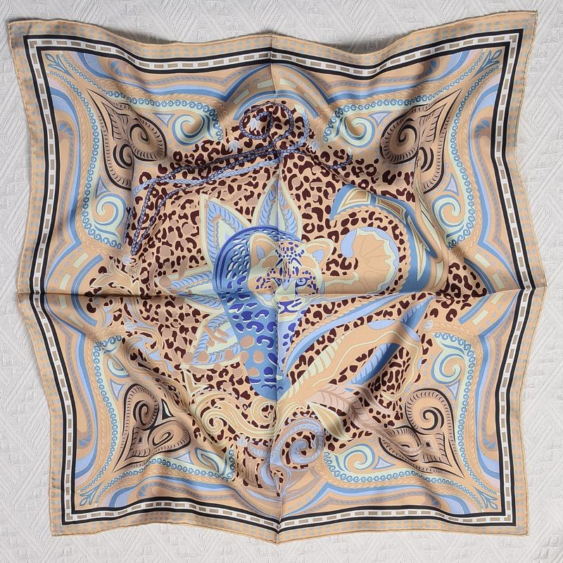 

Scarves 70cm 100% Silk Scarf Hand Rolled Edges Square Women Shawl Brand Hijab Bandana Kerchief For Ladies Leopard Print, Blue;gray
