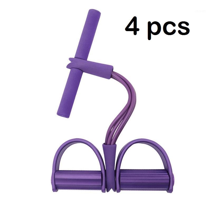 

4 Pcs Four tube home rope pedal exerciser tractor elastic calf rope sit-ups abdomen leg tensioner foot puller1