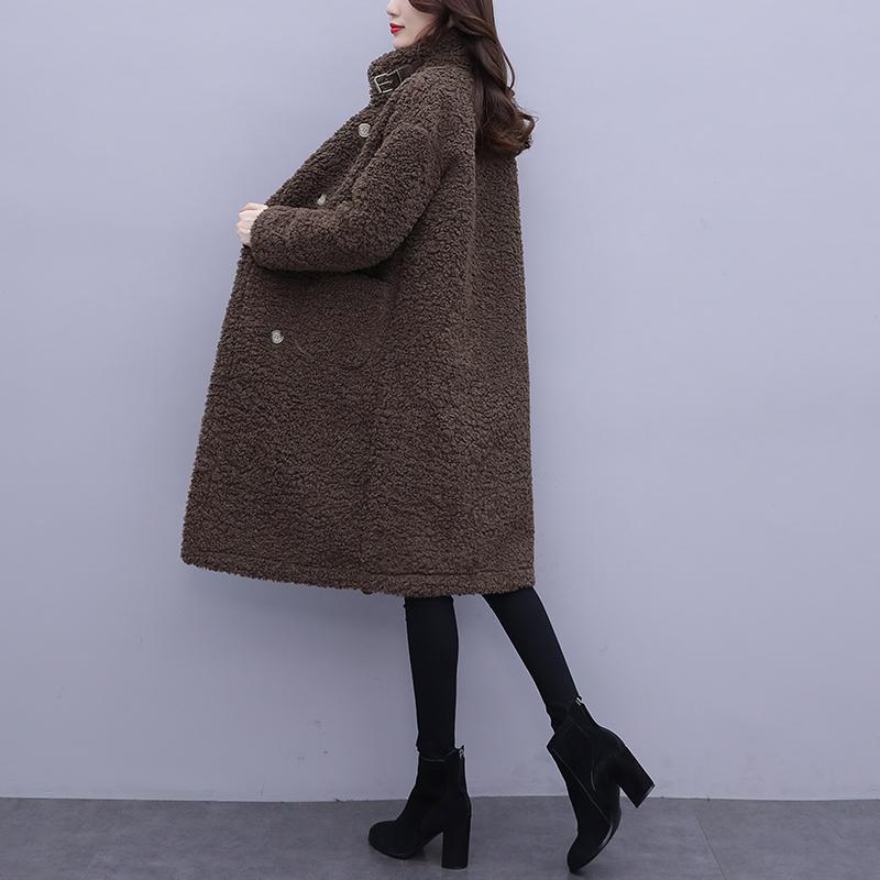 

Women's Winter Leisure Jackets Brown Double Breasted Female Casual Oversize Sheepskin Coats Warm Comfortable Women's Trench Coat
