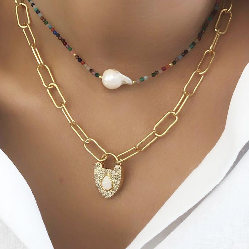 

2020 Novelty Creative Design Lock Shape Pendant Necklace Curb Cuban Chain Accessories Women Gifts Punk Statement Chunky Jewelry