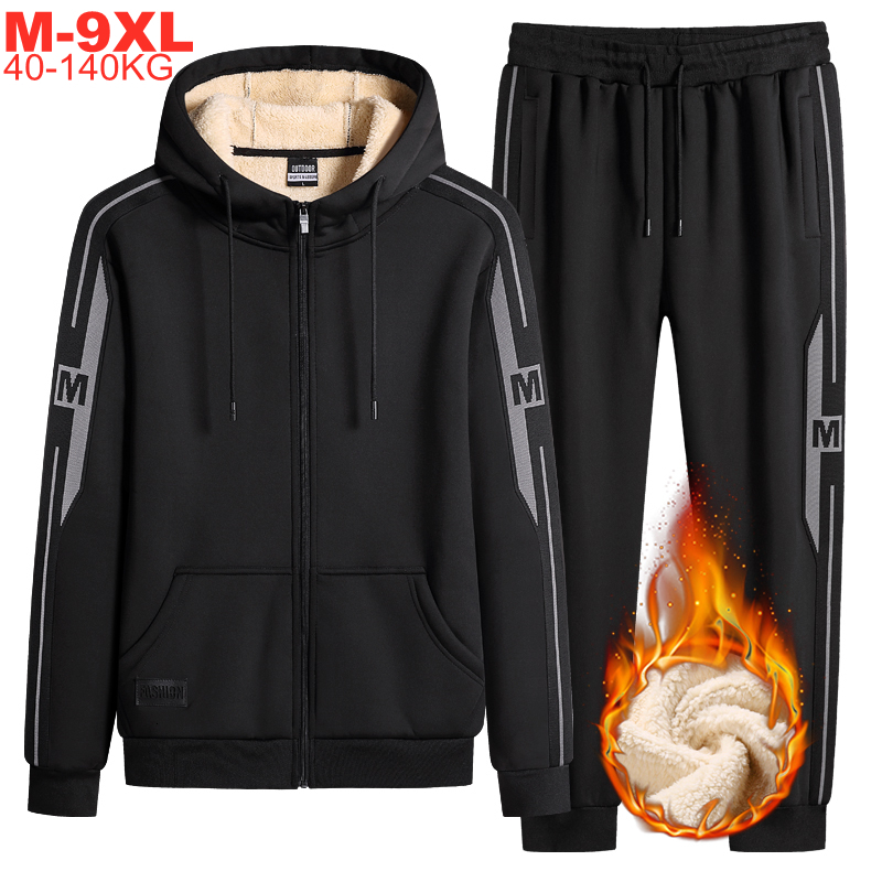 

2021 New Big Size 9xl 8xl 7xl Men's Winter Sportwear Warm 2pcs Suits Male Hooded Jacket Sweatpants Sets Orversized Fleece Men Tracksuit S8qd, 699 black