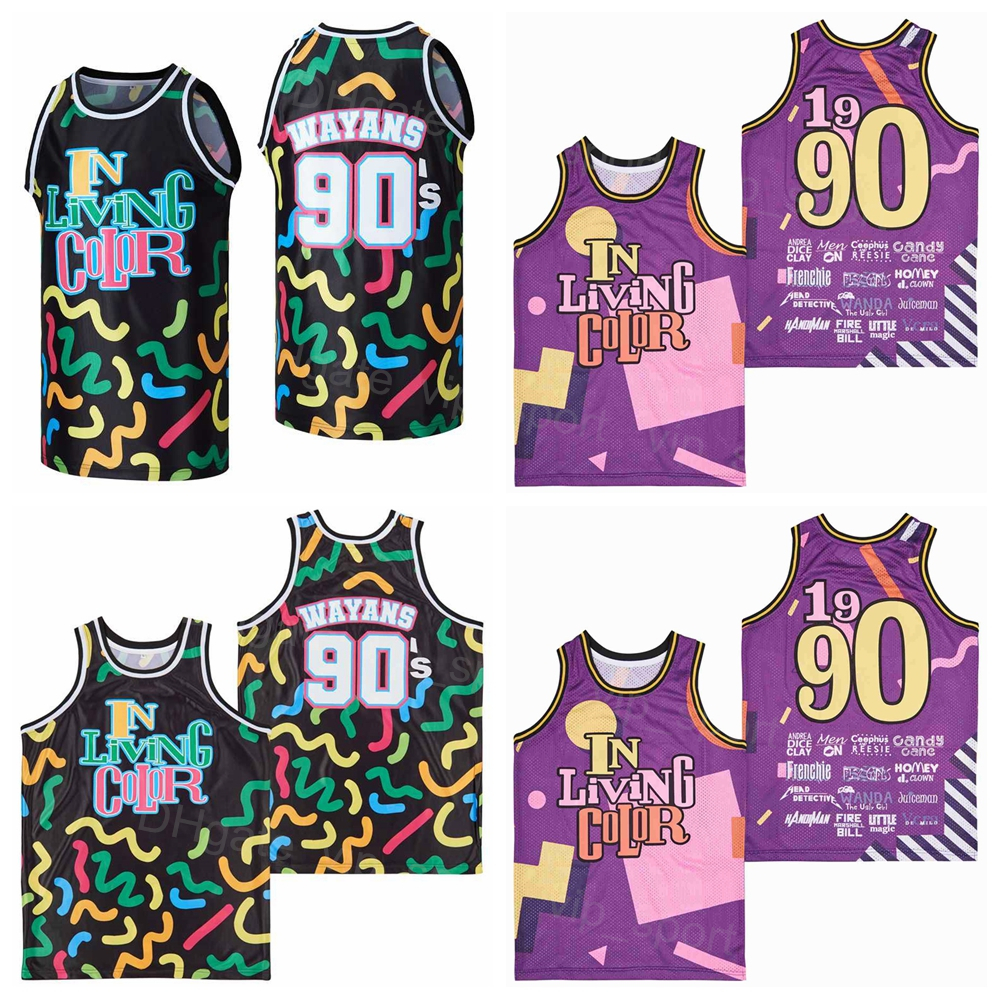 

Men 1990 90 Movie Wayans Basketball Jersey TV Series In Living Color Hip Hop Color Black Purple For Sport Fans Breathable HipHop All Stitched Pure Cotton Top Quality, Blue