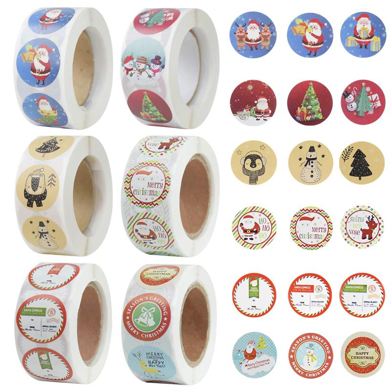 

500Pcs/roll Merry Christmas Cartoon Santa Snowman Seal Labels DIY New Year Gift Baking Decor Stationery Thank You Stickers