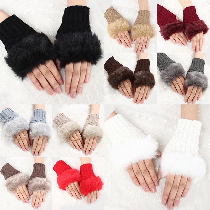 

Women Gloves Stylish Hand Warm Winter fingerless Mitten Ladies Faux Woolen Crochet Knitted Wrist Warmer Glove Hot Sale