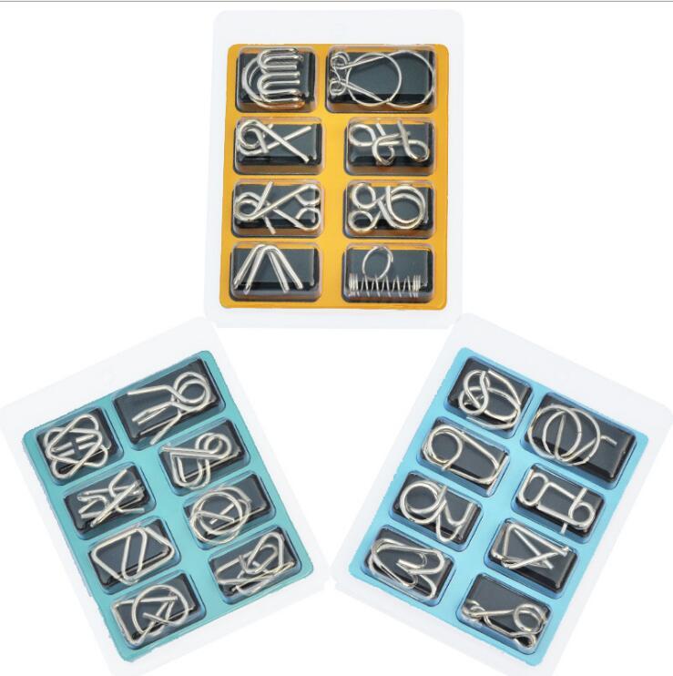 

8pcs/Set Metal Wire Puzzle IQ Mind Brain Teaser Puzzles Game Adults Children Kids Montessori Early Educational Toys A Nice Gift