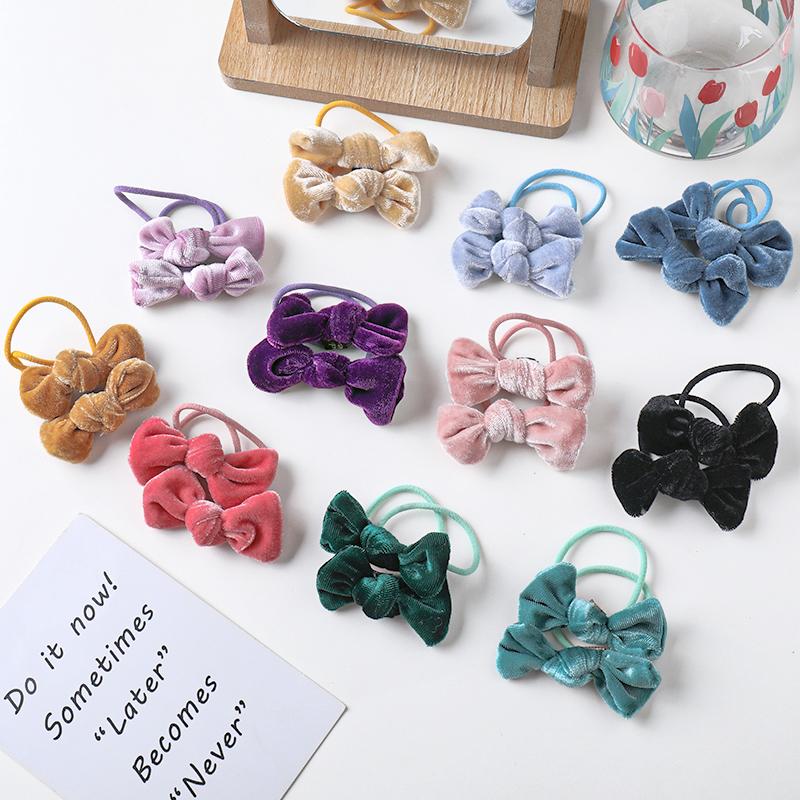 

1Pair New Women Vintage Velvet Bowknot Rubber Band GirlsSweet Colorful Streamer Soft Hair Rope Headband Fashion Hair Accessories, Black