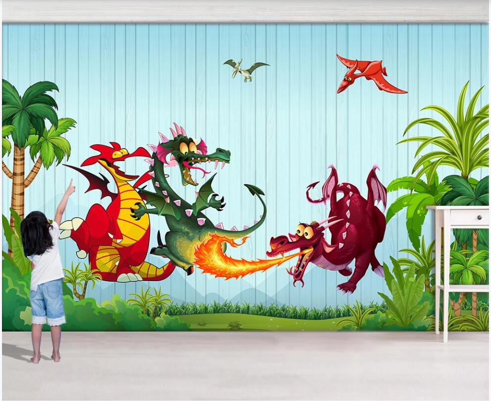 

3d wallpaper custom photo mural Cartoon Dinosaur Park fire-breathing pterodactyl children room 3d wall murals wallpaper for walls 3 d, Non-woven wallpaper